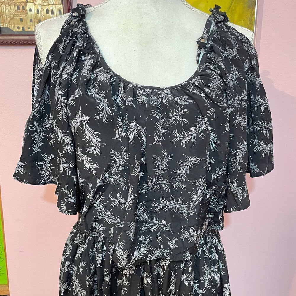 NWOT Band of Outsiders - Black Silk Two-Tiered Cold Shouldered Flounce Dress